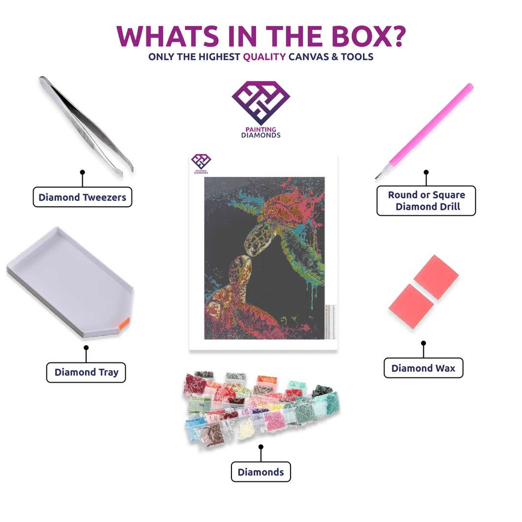 Neon Turtles' Embrace  - 5D Diamond Painting Kit