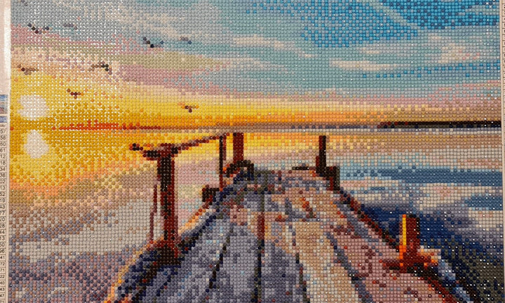 custom diamond painting from photo ocean pier sunset landscape example