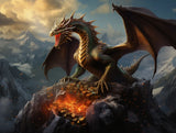 large dragon-like creature Crouched on a rocky ledge