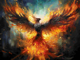 Phoenix Rebirth artwork shown as a completed diamond painting preview