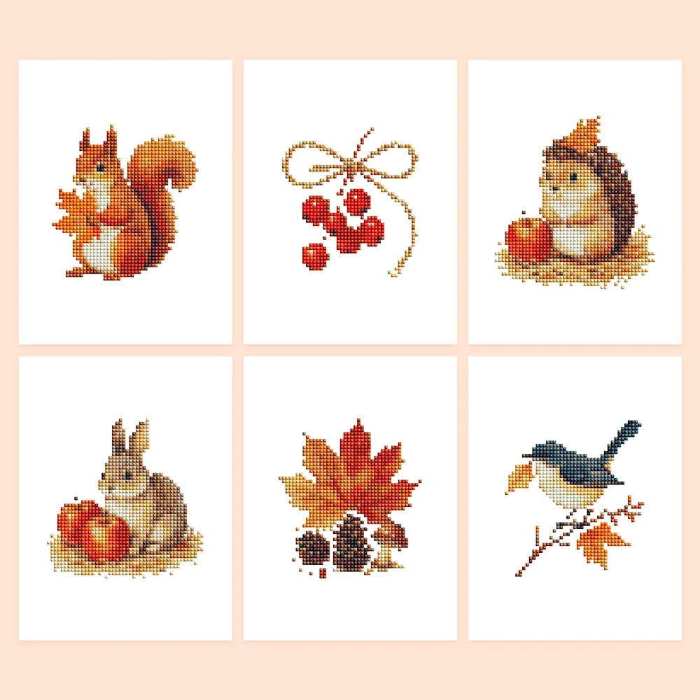 Autumn Woodland Friends six-pack mini diamond painting set with all designs