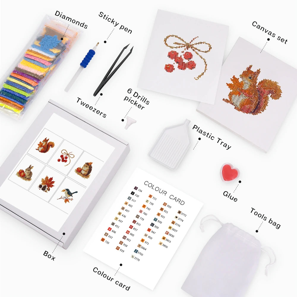 Autumn Woodland Friends Mini Diamond Painting Set – 6 Pack