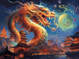 Chinese Dragon Delight artwork shown as a completed diamond painting preview