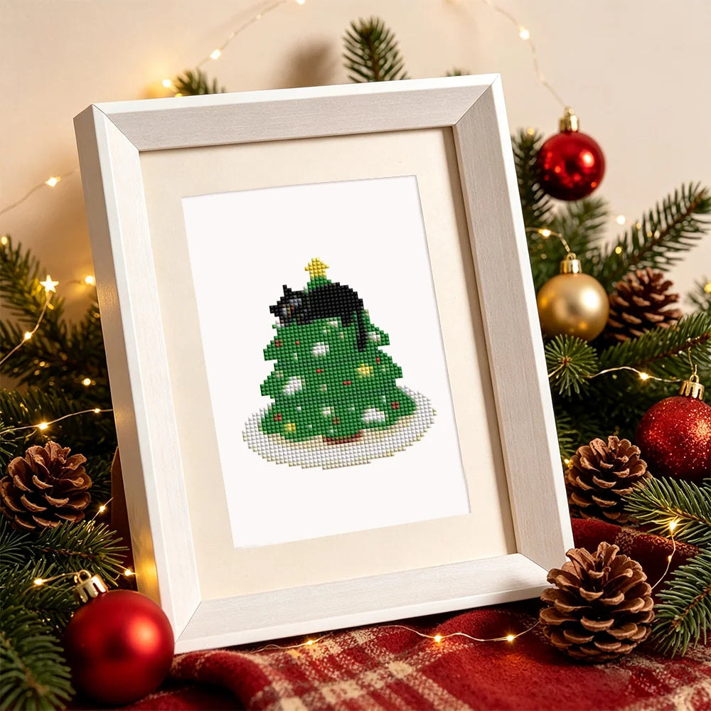 Framed Christmas Black Cats mini diamond painting artwork presented as finished decor