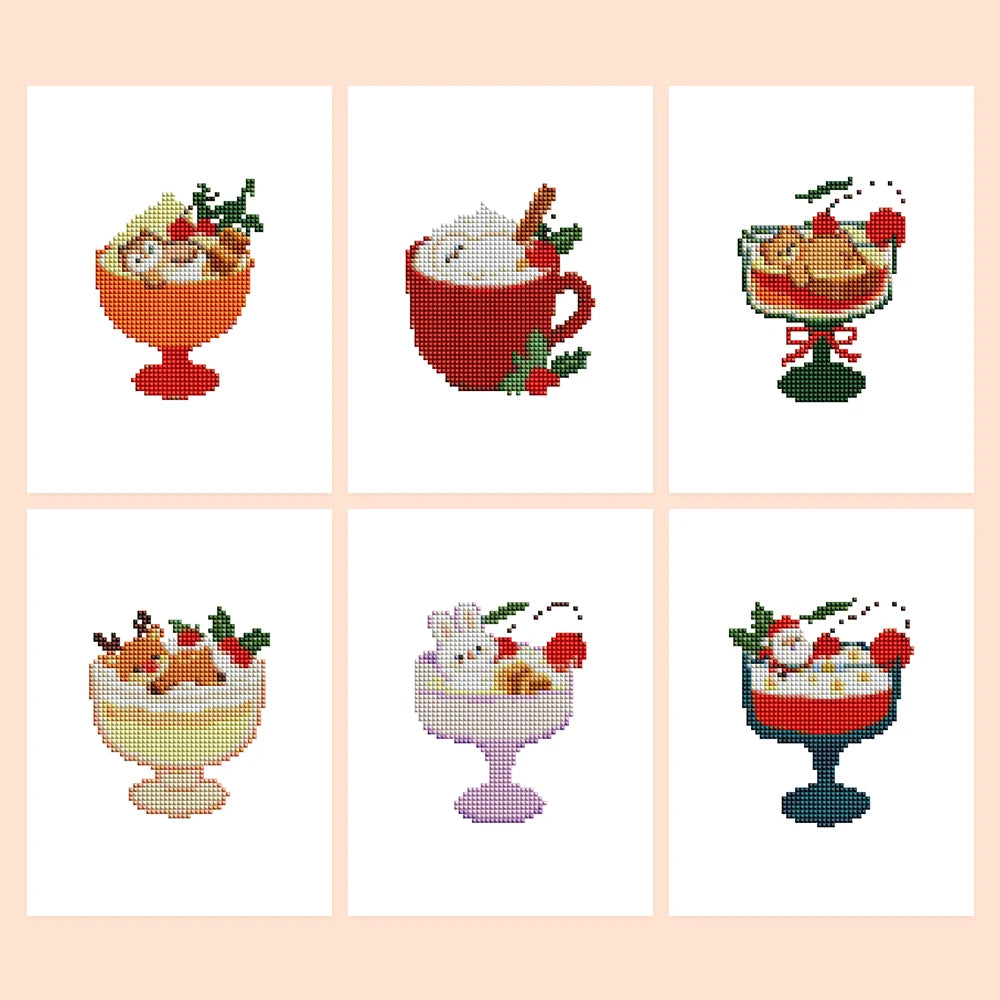 Christmas Desserts six-pack mini diamond painting set with all designs