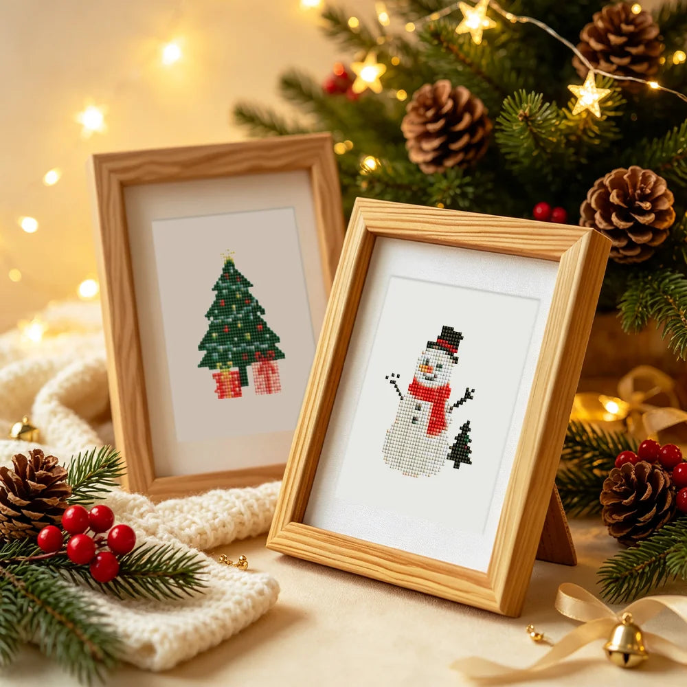 Christmas Pets & Cheer mini diamond painting design displayed in a decorative room setting