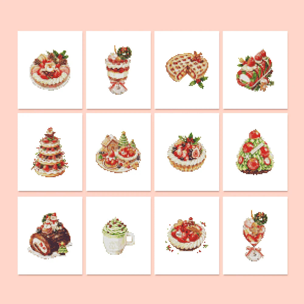 Christmas Treats & Sweets twelve-pack mini diamond painting set with all designs