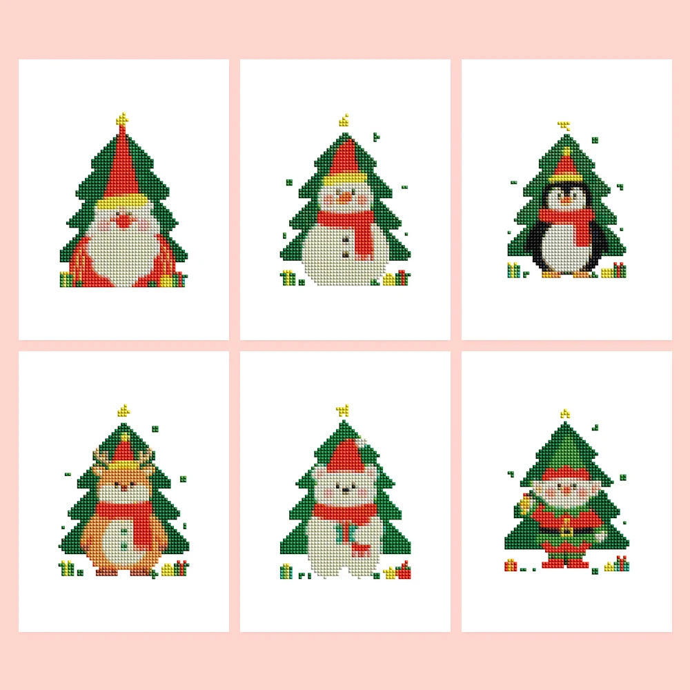 Christmas Tree Characters six-pack mini diamond painting set with all designs