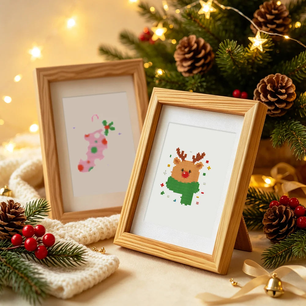 Completed Classic Christmas Icons mini diamond painting shown as framed decor