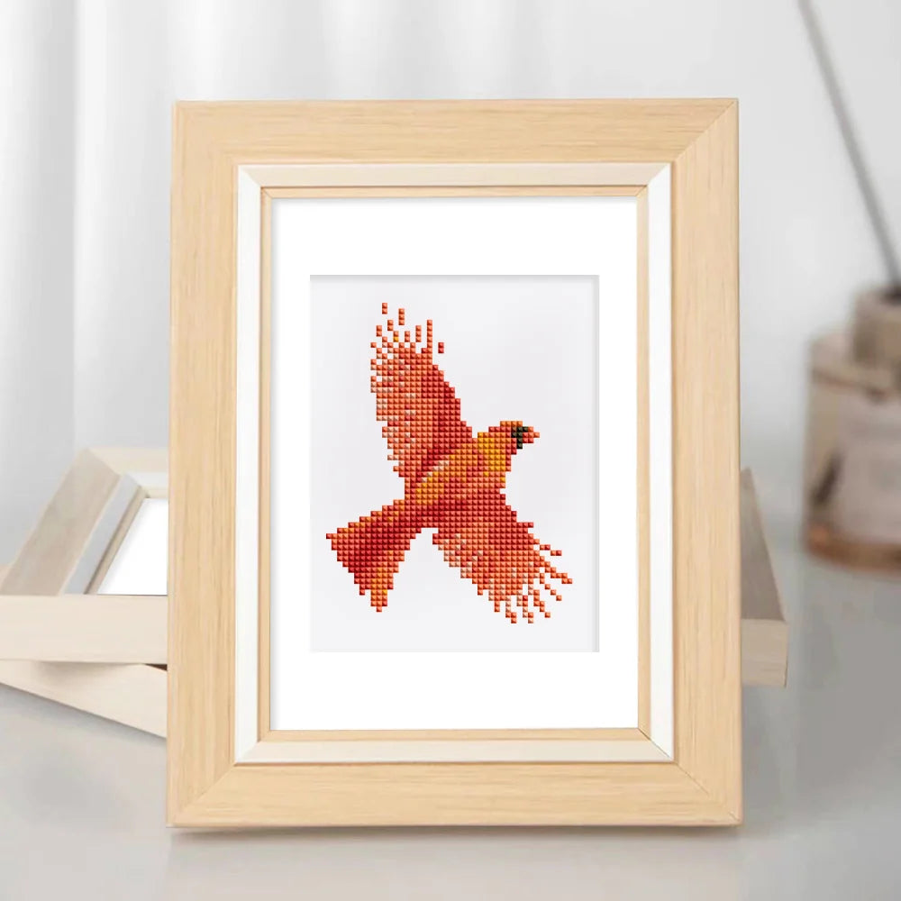 Framed Colourful Birds mini diamond painting artwork presented as finished decor