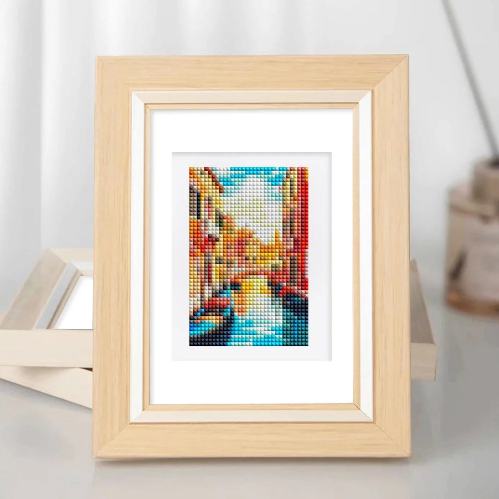 Framed Colourful Travel Postcards mini diamond painting artwork displayed in a styled setting
