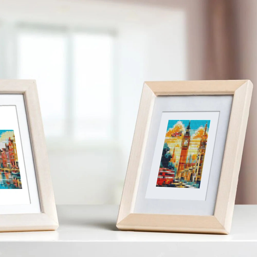 Framed Colourful Travel Postcards mini diamond painting artwork presented as finished decor