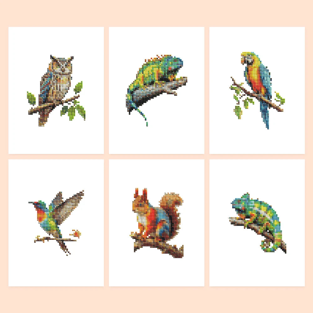 Colourful Woodland Wildlife six-pack mini diamond painting set with all designs