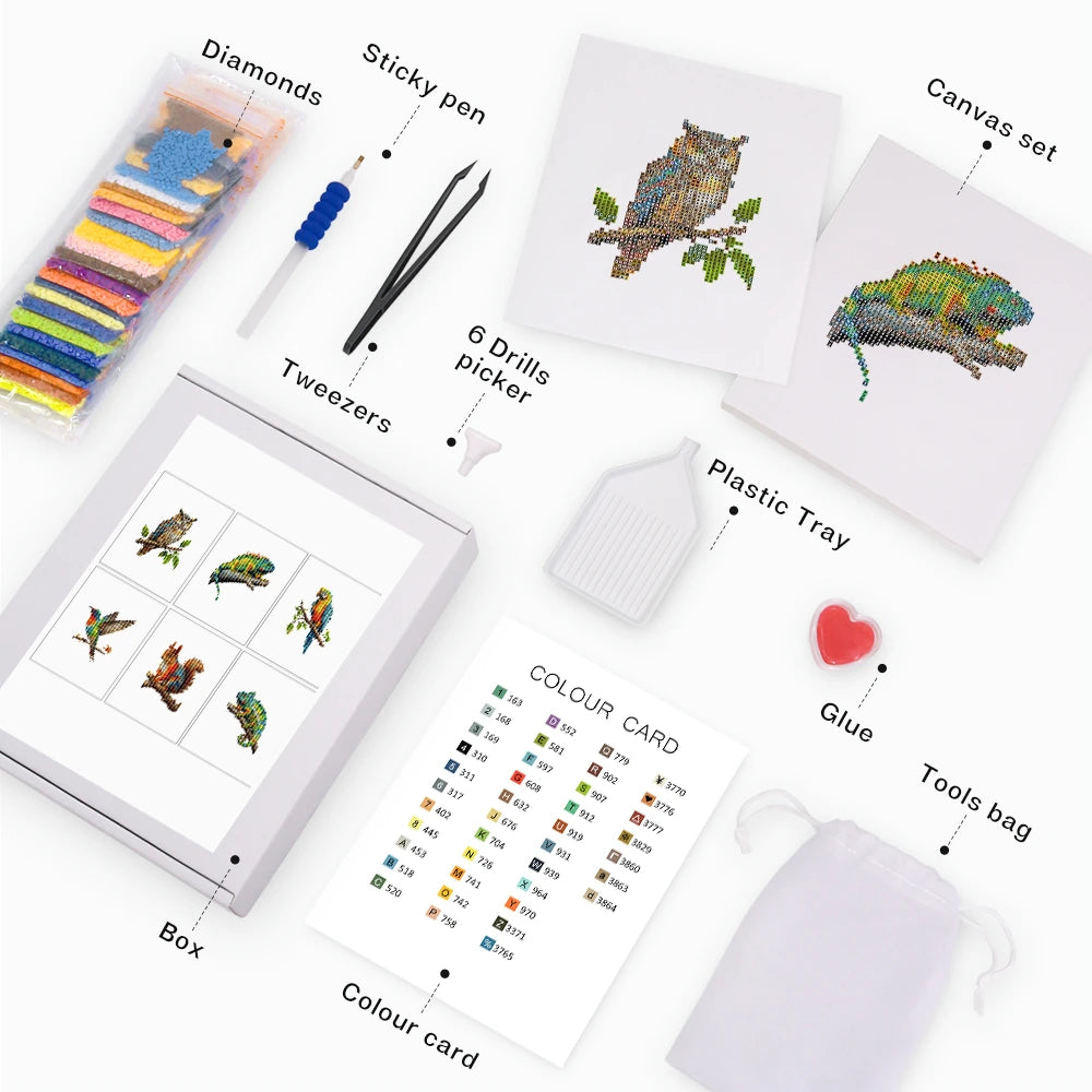 Colourful Woodland Wildlife Mini Diamond Painting Set – 6 Pack