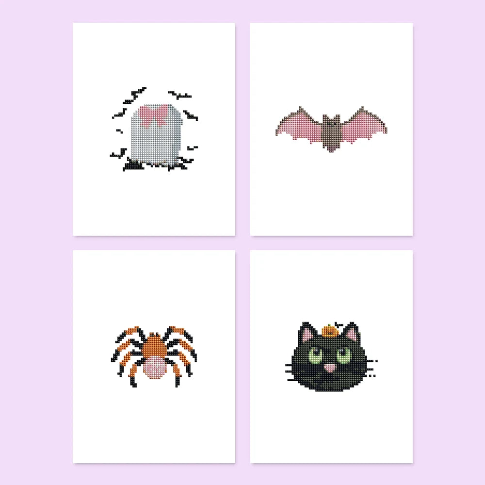 Cute Halloween Icons four-pack mini diamond painting set with all designs