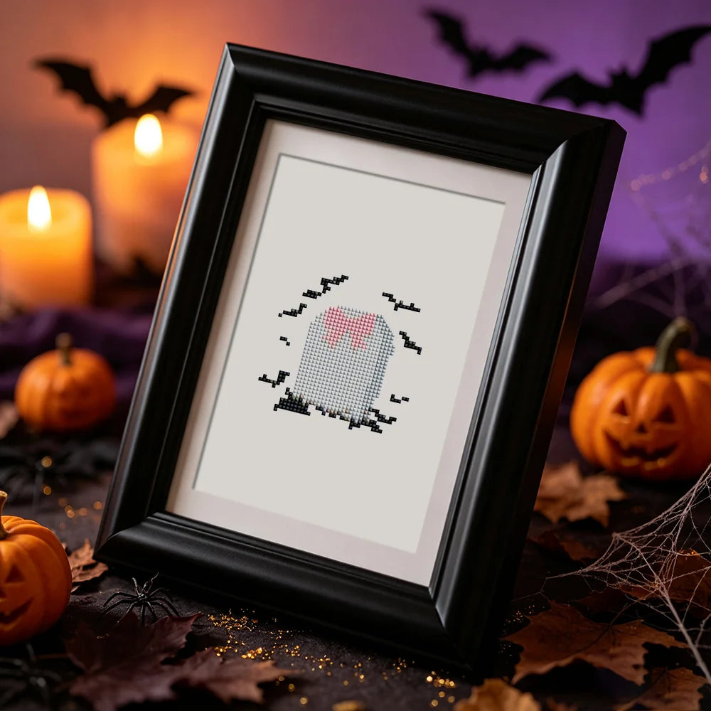 Framed Cute Halloween Icons mini diamond painting artwork displayed in a styled setting