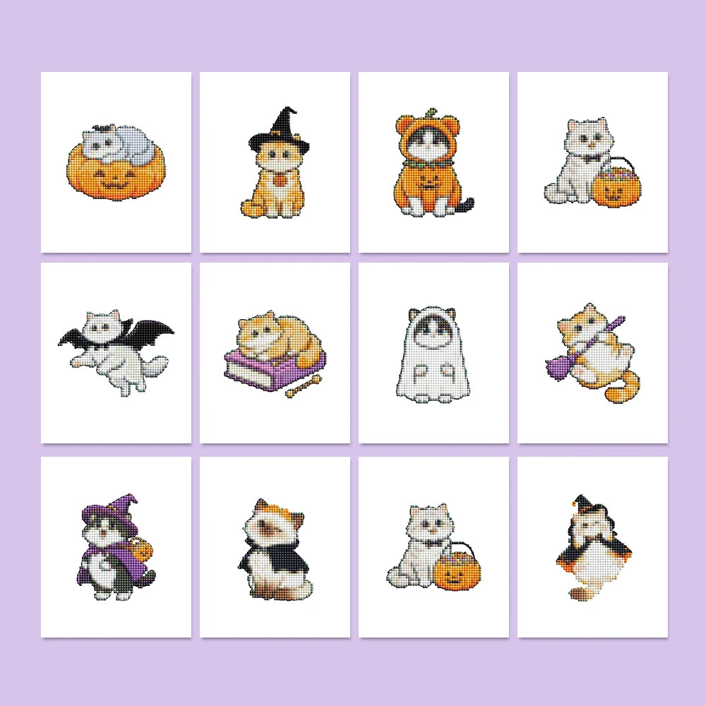 Cute Halloween Pets twelve-pack mini diamond painting set with all designs