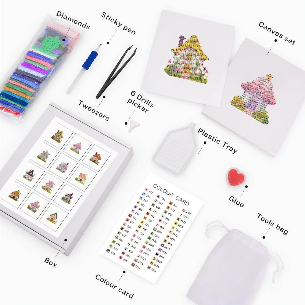 Fairy Garden Cottages Mini Diamond Painting Set – 12 Pack