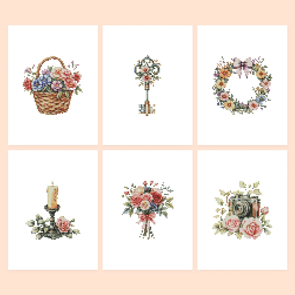 Floral Arrangements & Wreaths six-pack mini diamond painting set with all designs