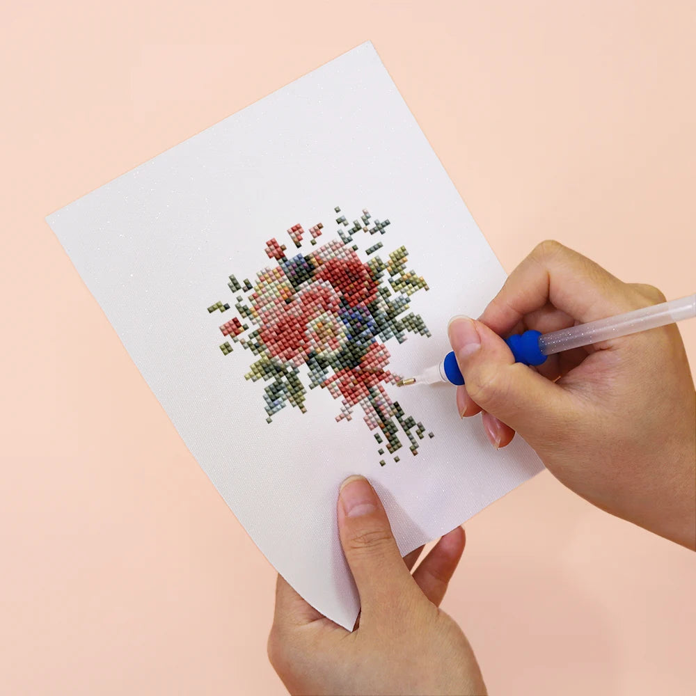 Applying drills to a Floral Arrangements & Wreaths mini diamond painting design