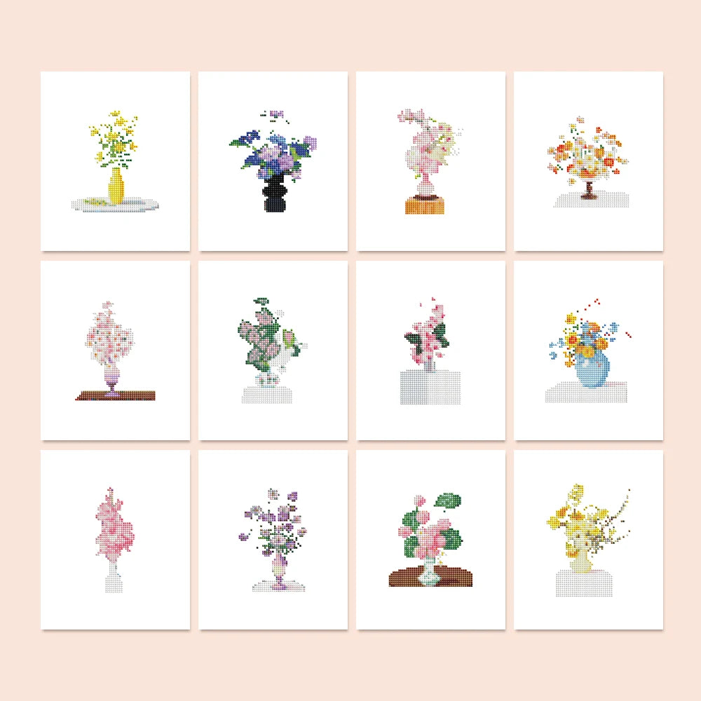 Floral Arrangements twelve-pack mini diamond painting set with all designs