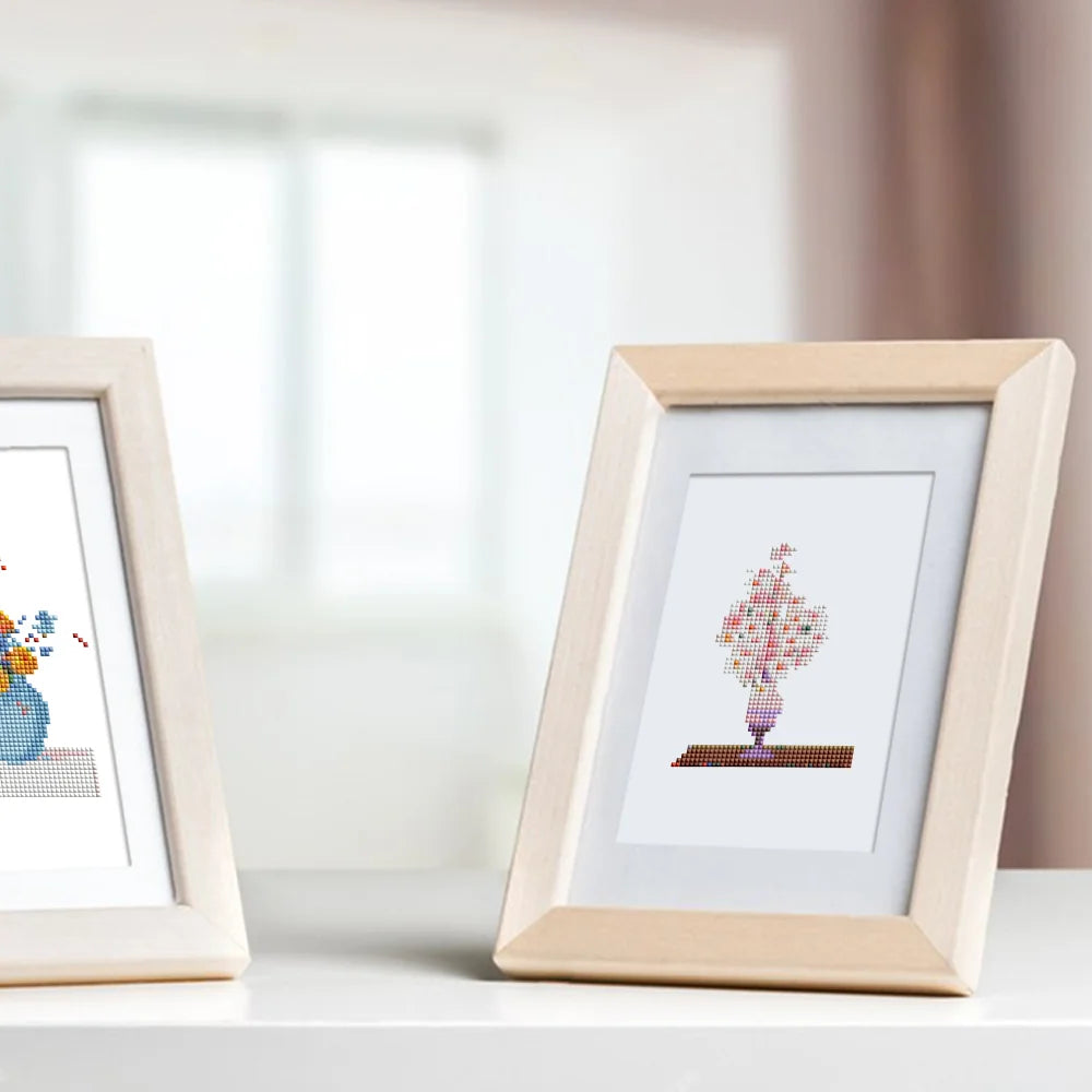 Framed Floral Arrangements mini diamond painting artwork displayed in a styled setting