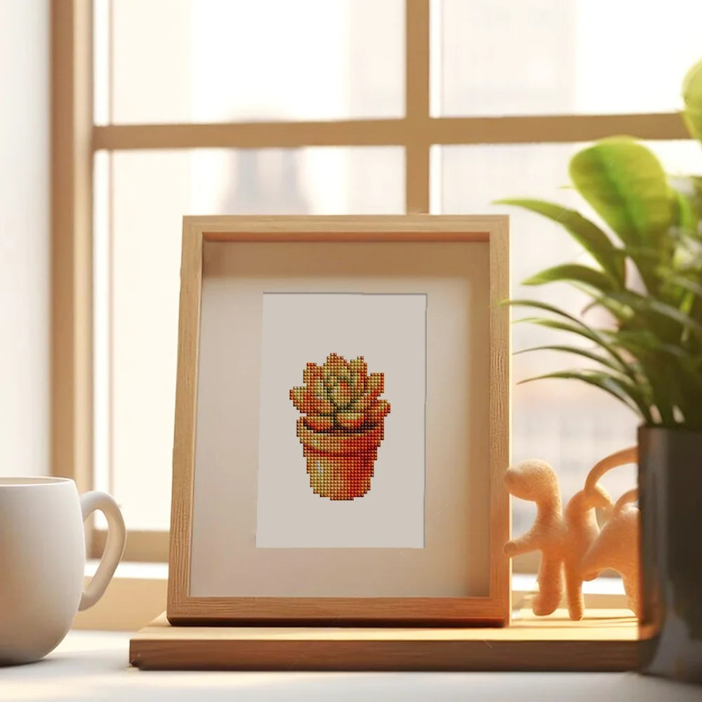Framed Garden Gifts & Florals mini diamond painting artwork displayed in a styled setting