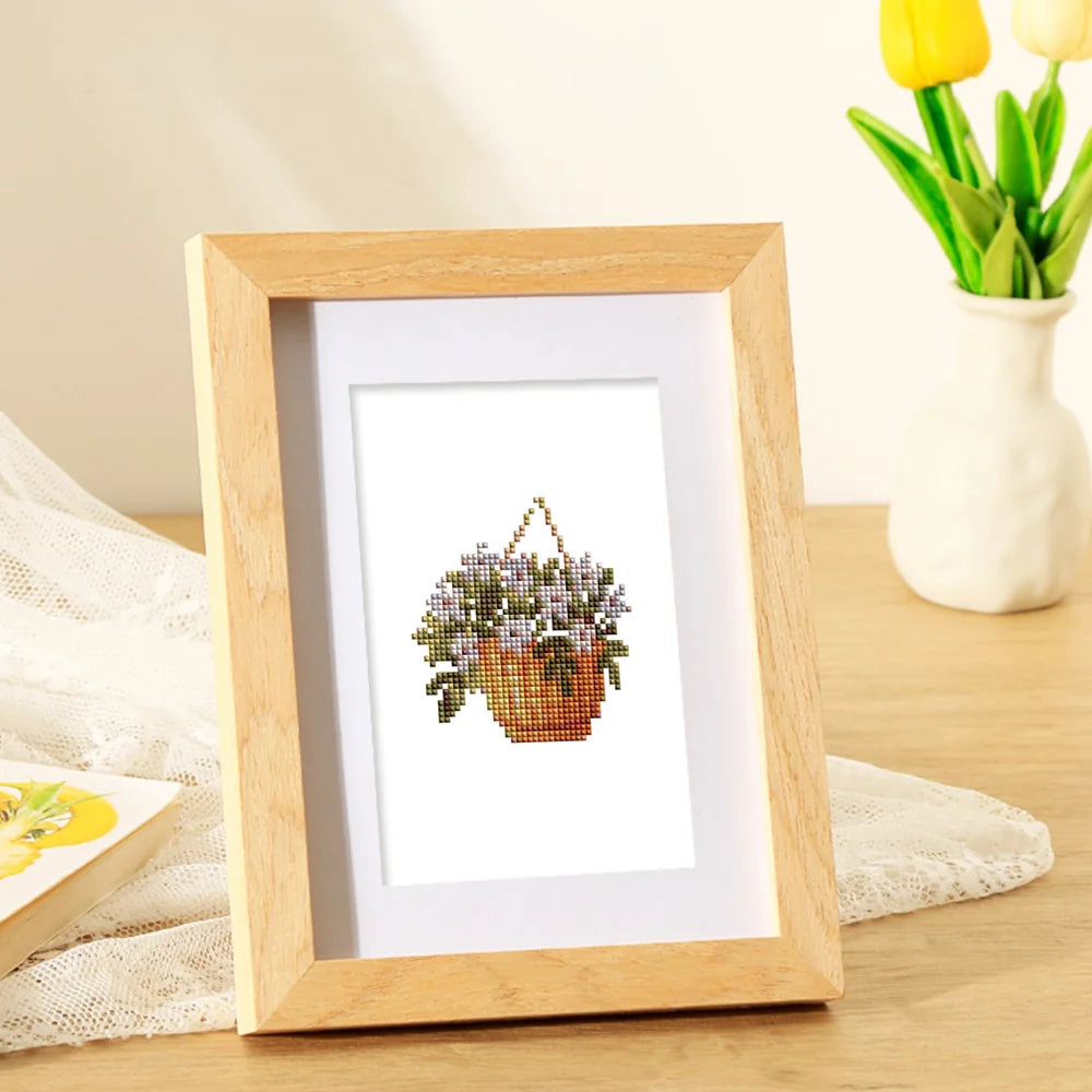 Completed Garden Gifts & Florals mini diamond painting shown as framed decor