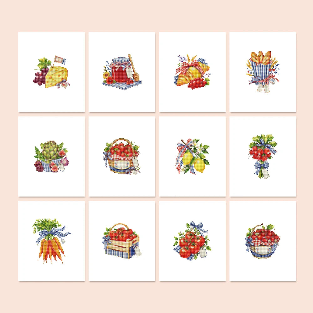 Garden Harvest & Wreaths twelve-pack mini diamond painting set with all designs