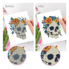 Before and after view of a Gothic Halloween Night mini diamond painting design