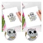 Before and after view of a Halloween Monster Friends mini diamond painting design