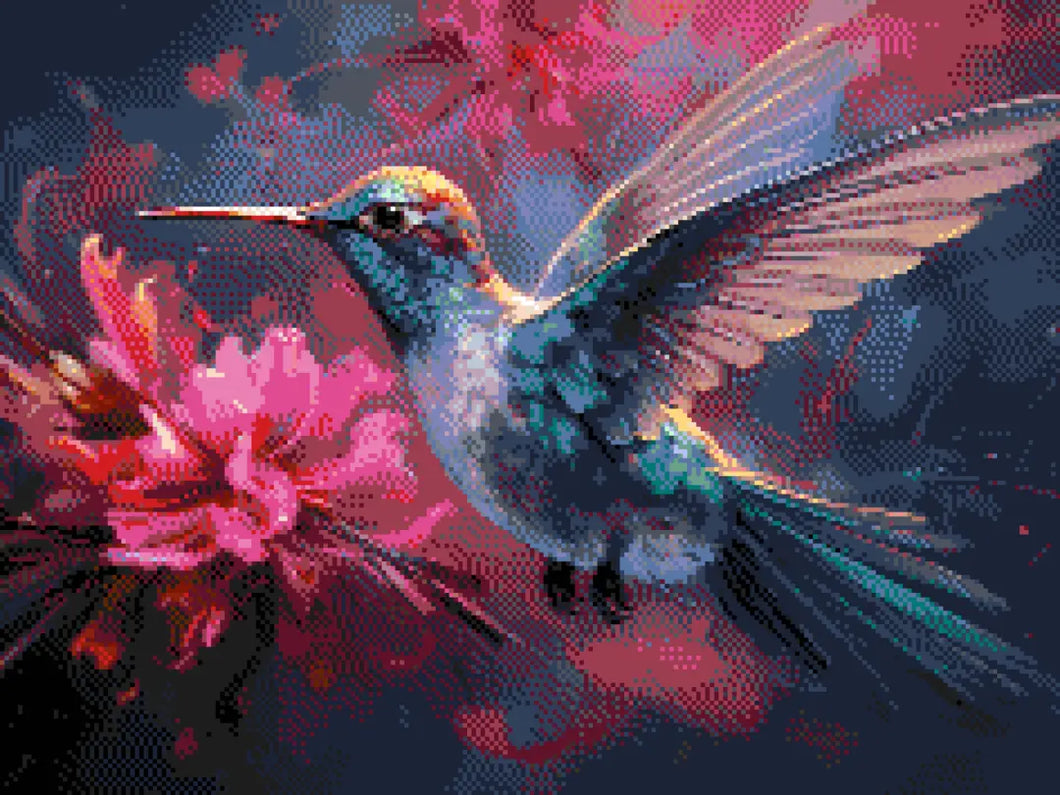Hummingbird Whisper artwork shown as a completed diamond painting preview