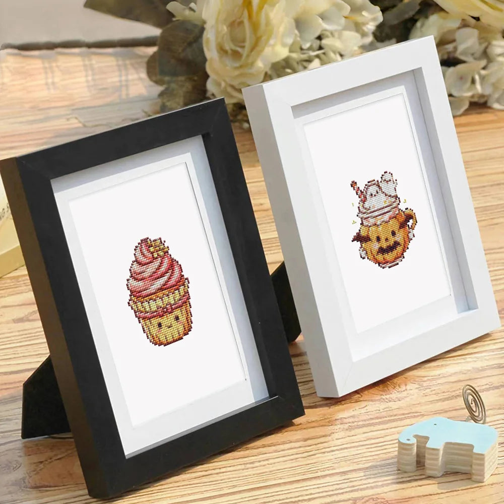 Framed Kawaii Cakes & Desserts mini diamond painting artwork displayed in a styled setting