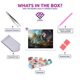 Magical Creatures diamond painting canvas with tweezers, applicator pen, tray, wax and coloured drills