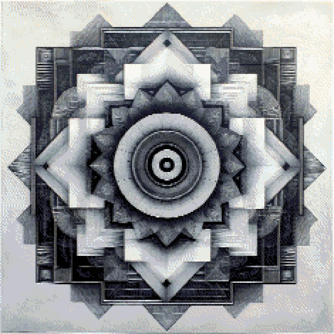 Monochromatic Geometric Mandala artwork shown as a completed diamond painting preview