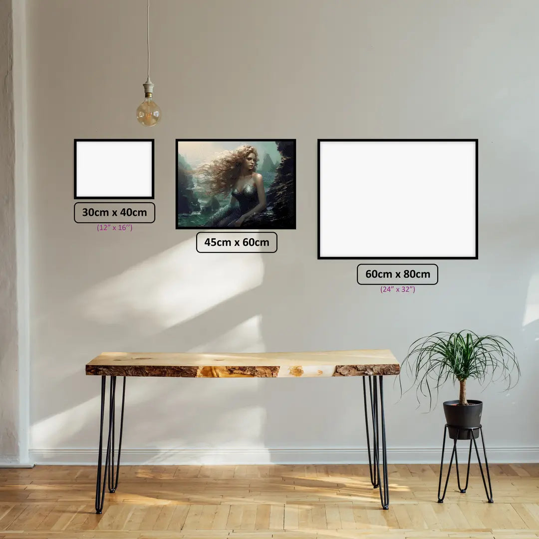 Mythical Mermaid diamond painting displayed in a room setting