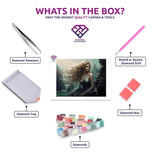 Mythical Mermaid diamond painting canvas with tweezers, applicator pen, tray, wax and coloured drills