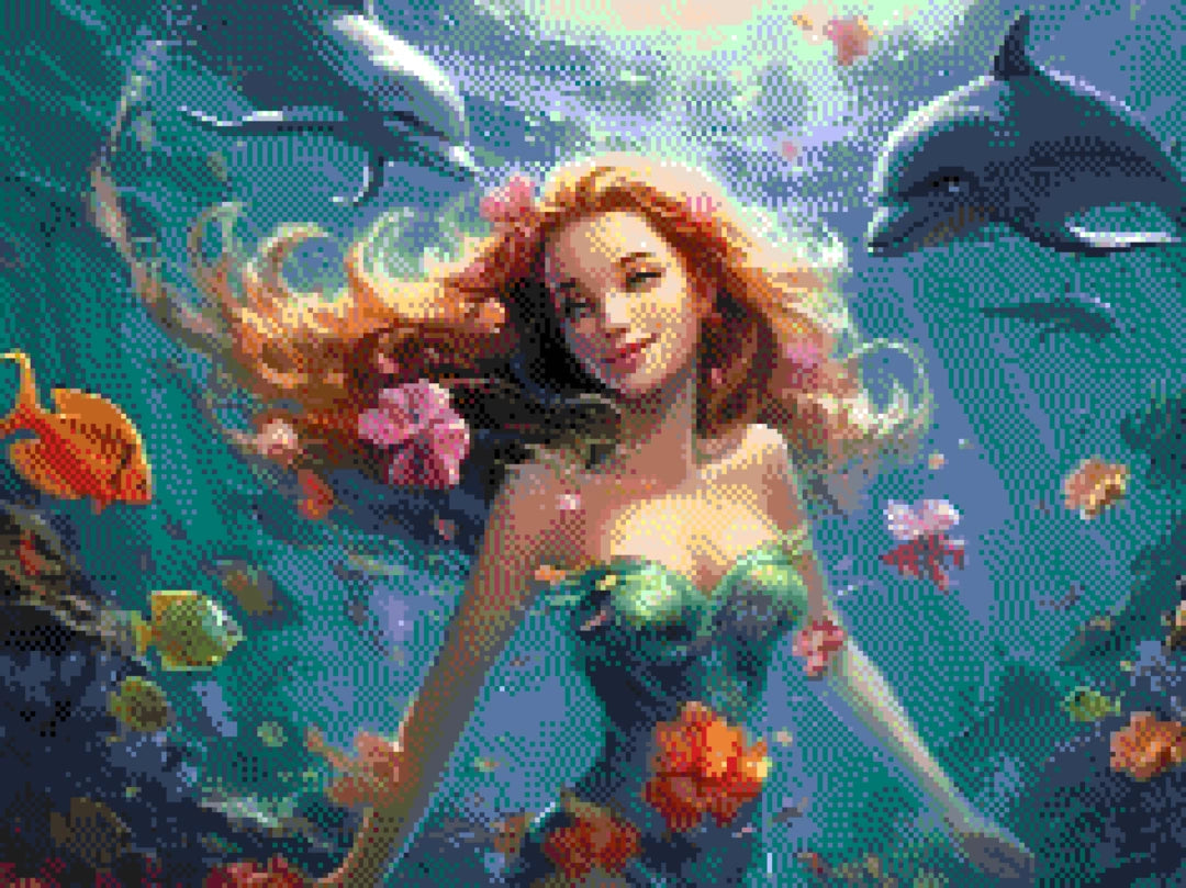 Ocean Mermaids artwork shown as a completed diamond painting preview