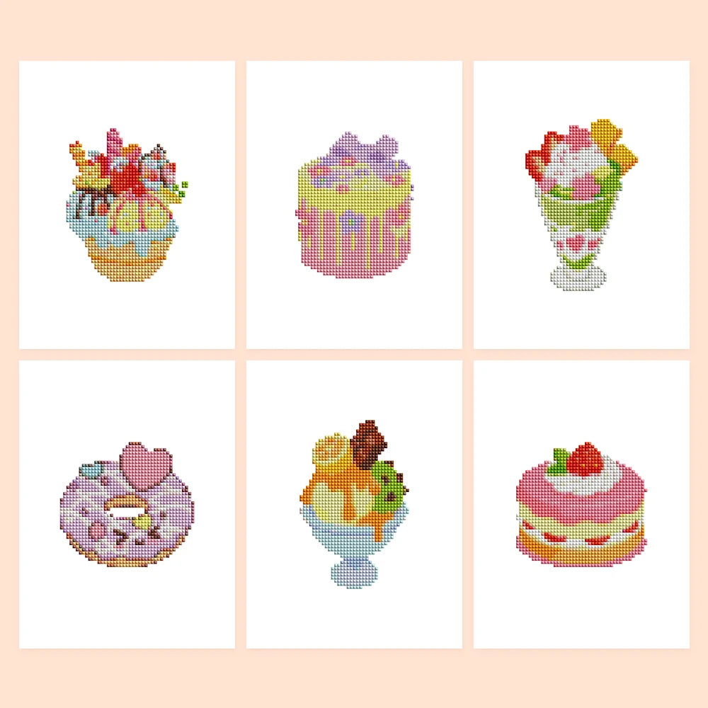 Pastel Desserts six-pack mini diamond painting set with all designs