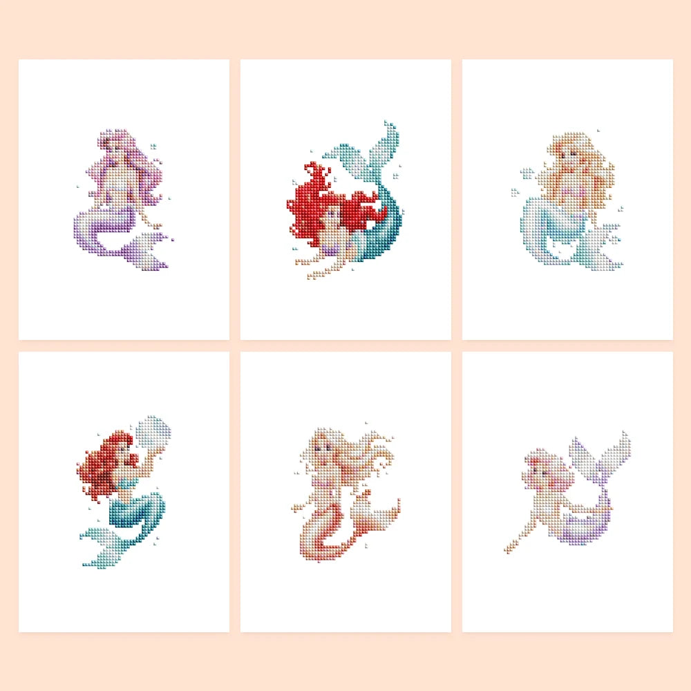 Pastel Mermaids six-pack mini diamond painting set with all designs