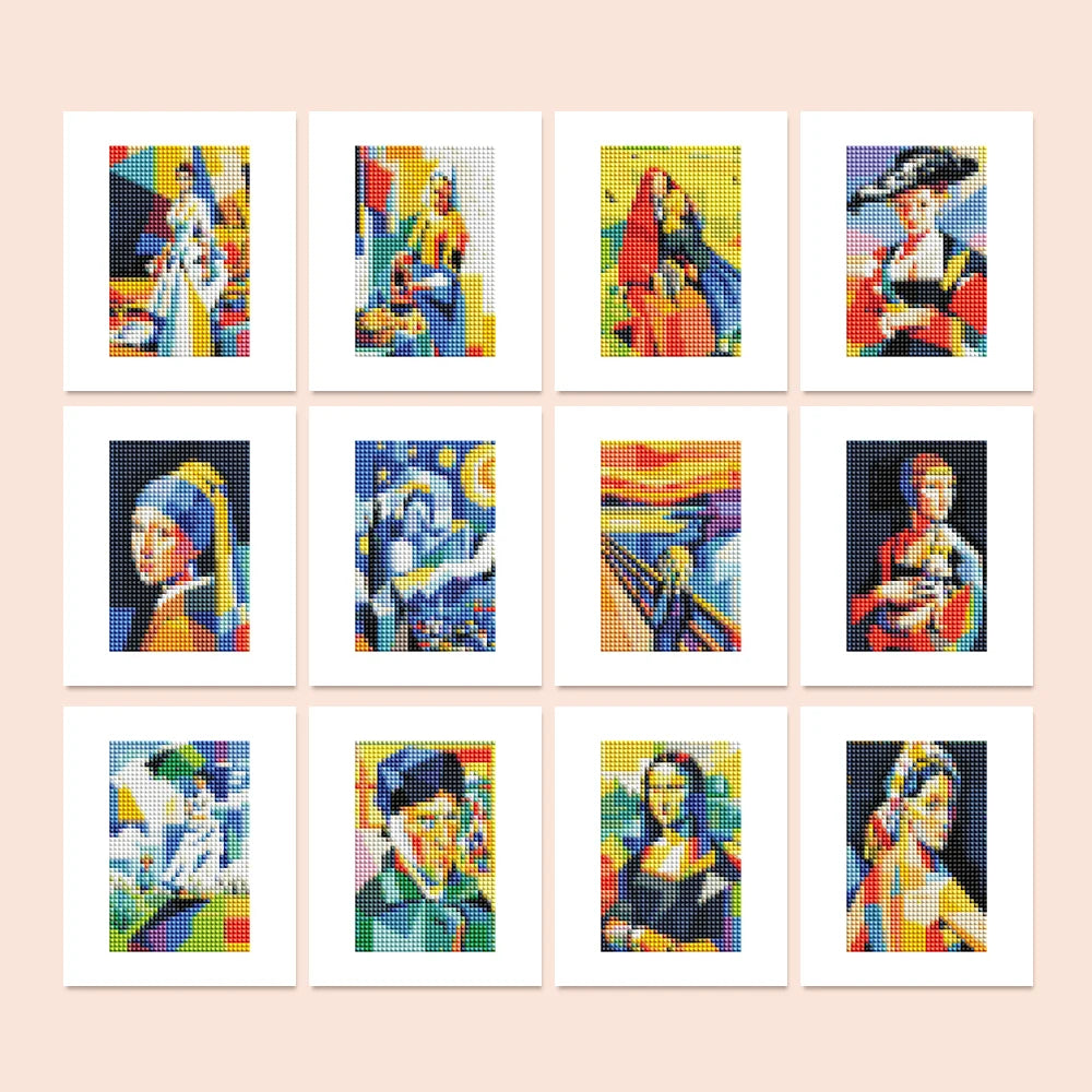 Pop Art Masterpieces twelve-pack mini diamond painting set with all designs