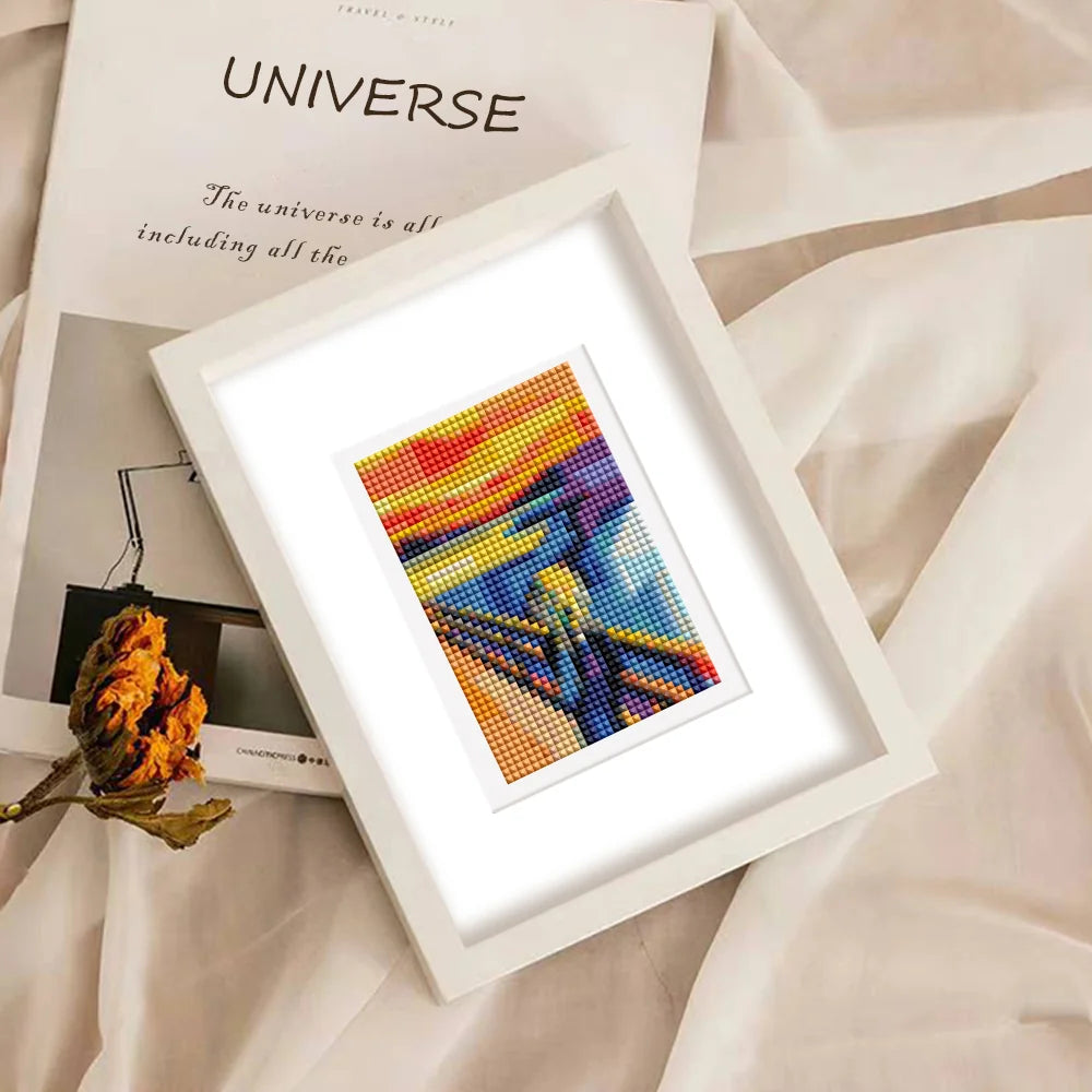 Completed Pop Art Masterpieces mini diamond painting shown as framed decor