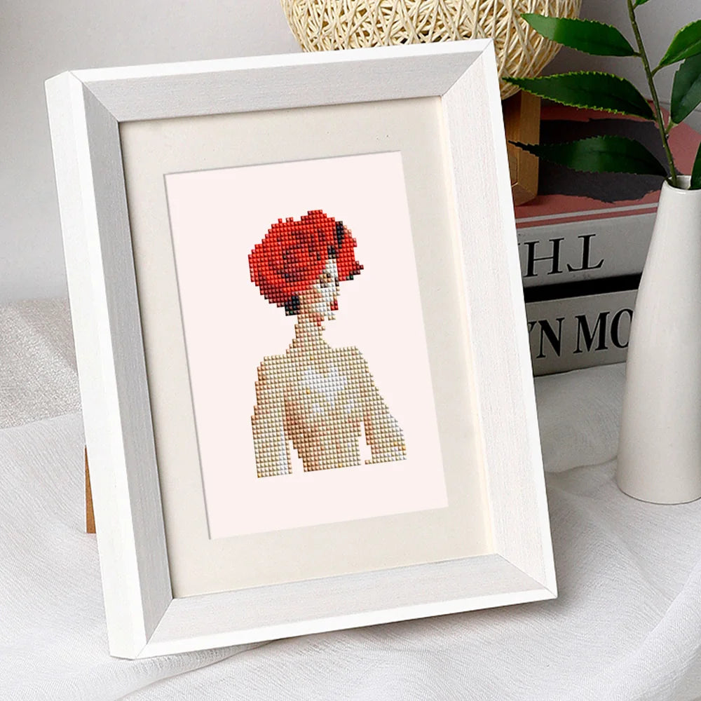 Red Rose Fashion mini diamond painting design displayed in a decorative room setting
