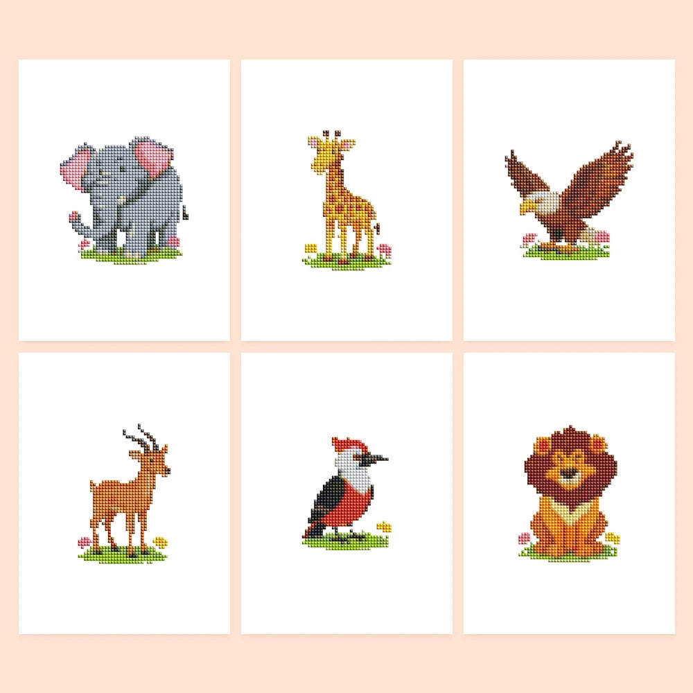 Safari Animal Friends six-pack mini diamond painting set with all designs