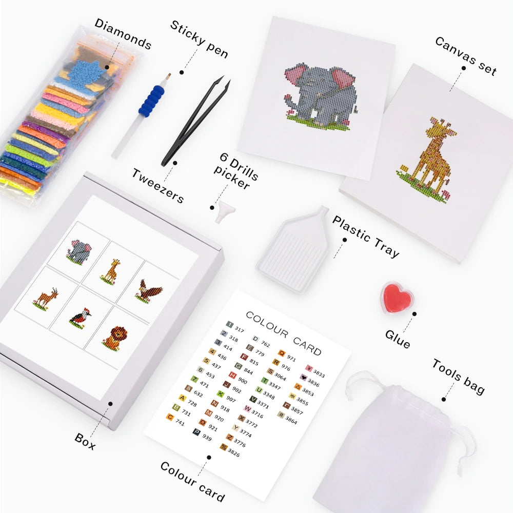 Safari Animal Friends Mini Diamond Painting Set – 6 Pack