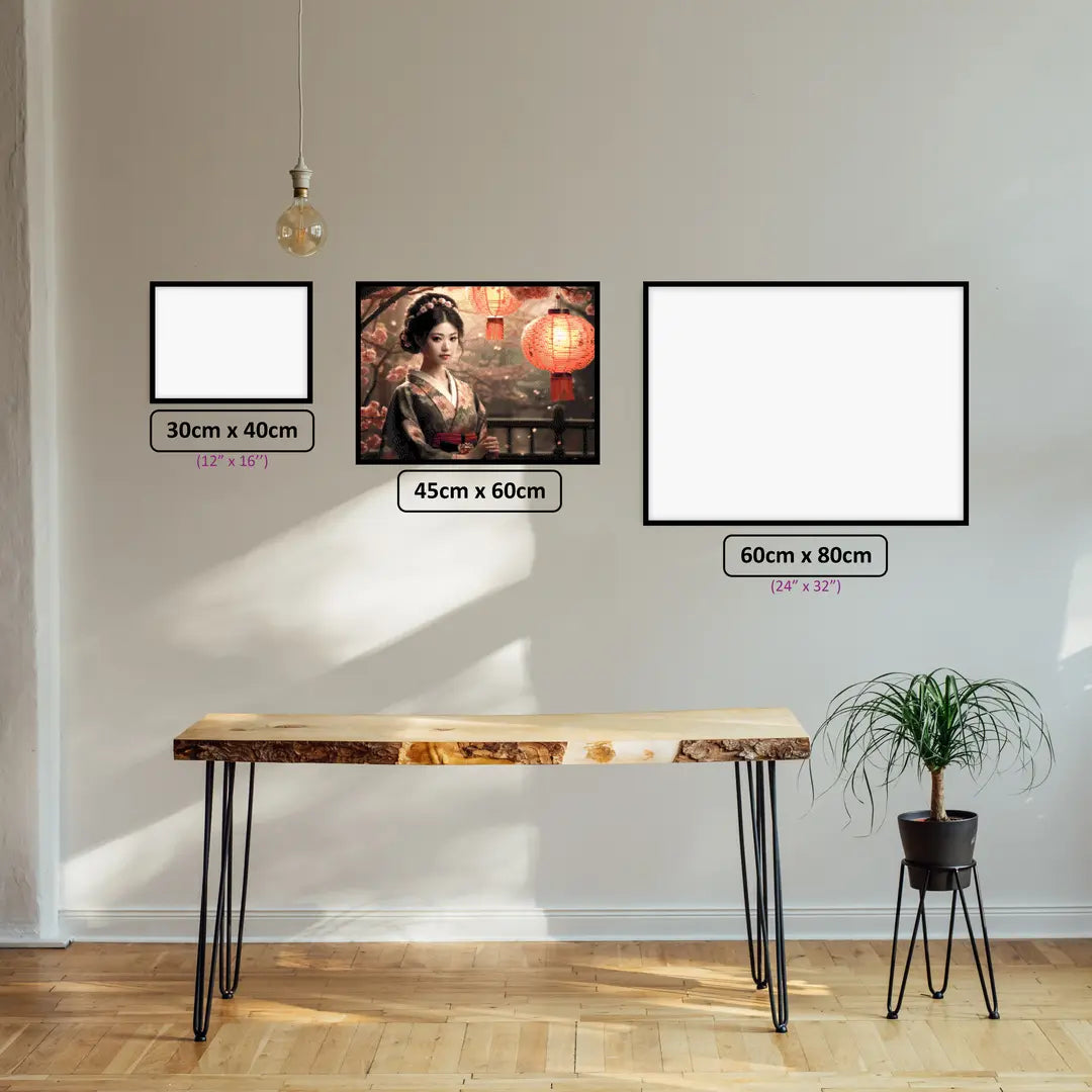 Serene Geisha diamond painting displayed in a room setting