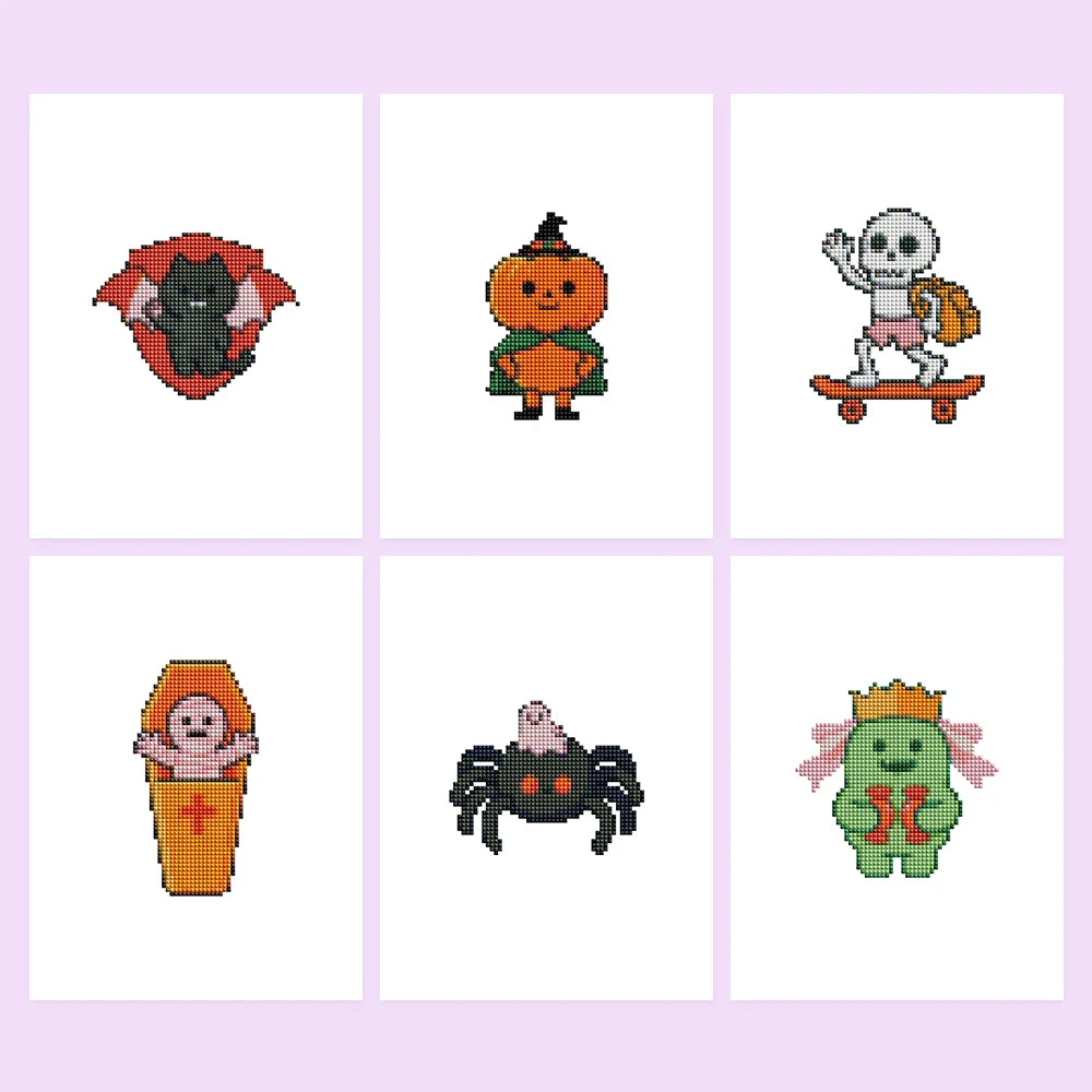 Spooky Halloween Icons six-pack mini diamond painting set with all designs