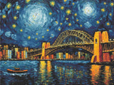 Starry Harbour Bridge artwork shown as a completed diamond painting preview