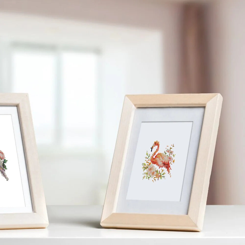Framed Tropical Birds & Blooms mini diamond painting artwork presented as finished decor