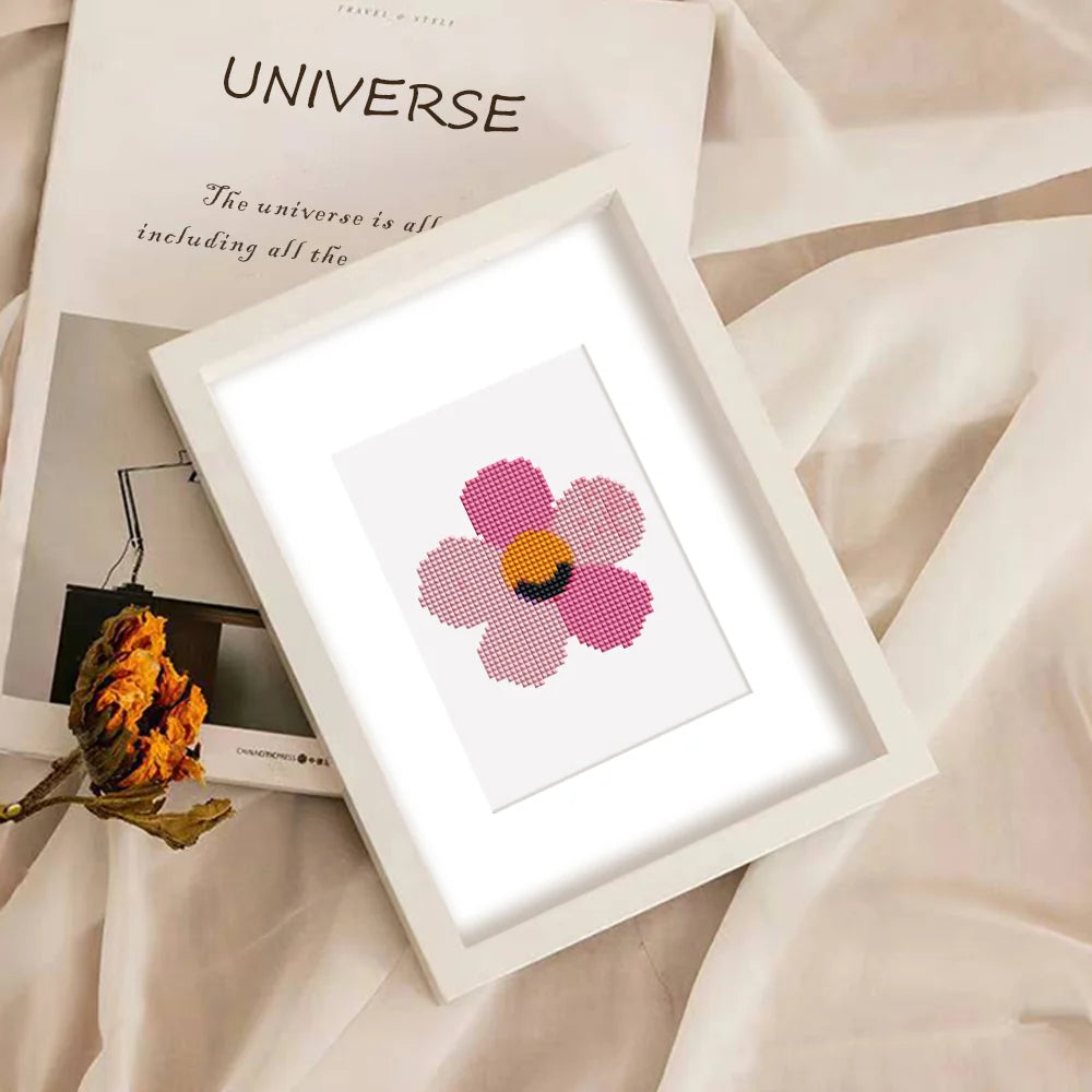 Completed Tropical Blooms & Shells mini diamond painting shown as framed decor